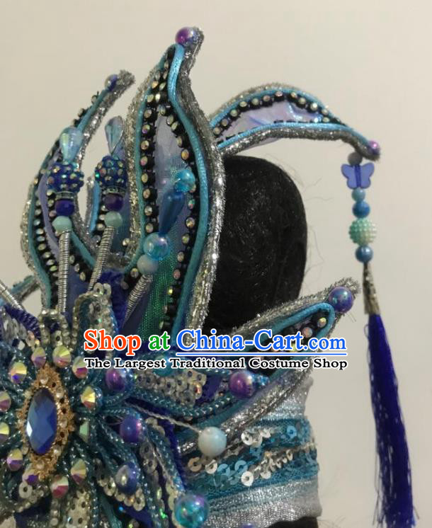 China Beijing Opera Xiaosheng Blue Hair Crown Fujian Gezi Opera Prince Headwear Traditional Peking Opera Scholar Headpiece