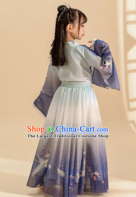 China Traditional Girl Stage Show Blue Hanfu Dress Ming Dynasty Children Princess Clothing Ancient Children Costumes