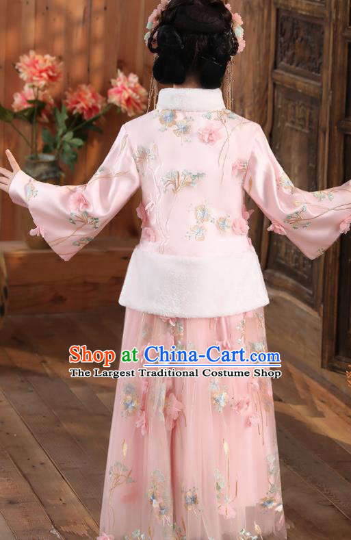 China Traditional New Year Pink Hanfu Dress Ming Dynasty Girl Clothing Children Stage Show Tang Suits