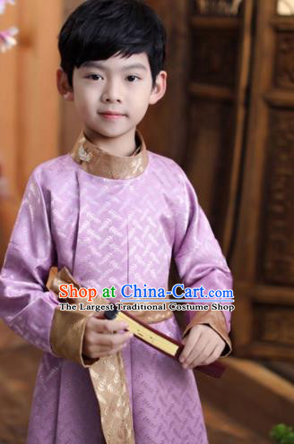 Chinese Ancient Children Childe Purple Robe Qing Dynasty Boys Prince Clothing Traditional Stage Performance Costume