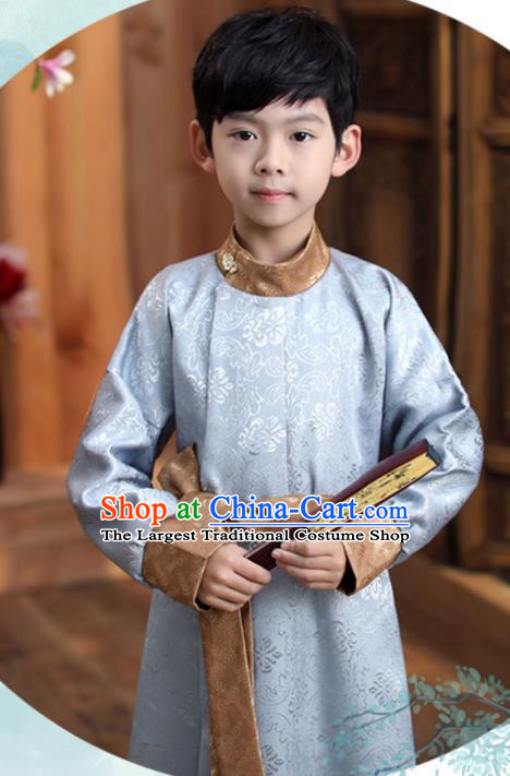 Chinese Traditional Stage Performance Costume Ancient Children Childe Argent Robe Qing Dynasty Boys Prince Clothing