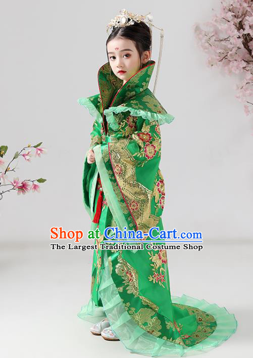 China Ancient Children Costumes Traditional Stage Show Queen Green Hanfu Dress Tang Dynasty Girl Empress Clothing