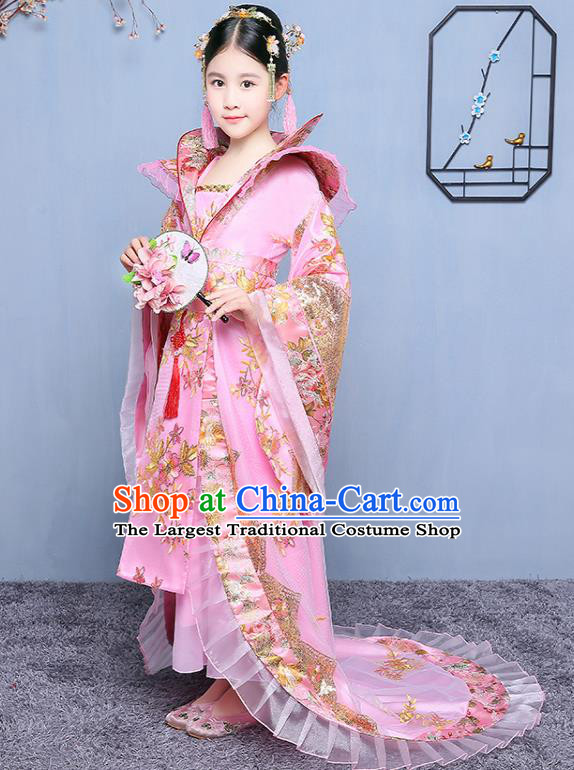 China Ancient Girl Princess Garment Costume Traditional Court Children Pink Hanfu Dress Tang Dynasty Empress Clothing