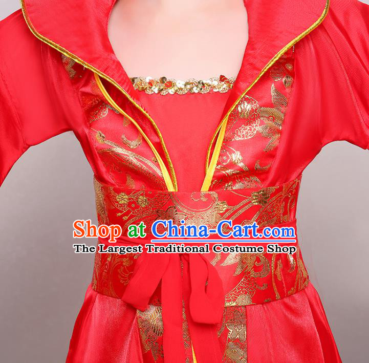 China Tang Dynasty Girl Princess Clothing Ancient Children Garment Costume Traditional Court Dance Red Hanfu Dress