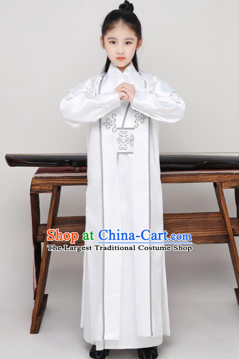 Chinese Ancient Boys Swordsman White Uniforms Tang Dynasty Kid Prince Clothing Traditional Stage Performance Costume