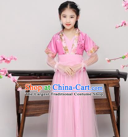 China Traditional Girl Dance Pink Hanfu Dress Ming Dynasty Swordswoman Clothing Ancient Children Garment Costume