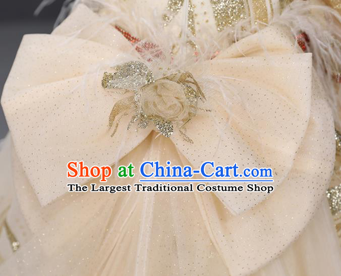 Professional Children Compere Formal Costume Flower Girl Garment Stage Show Fashion Clothing Catwalks Beige Trailing Evening Dress
