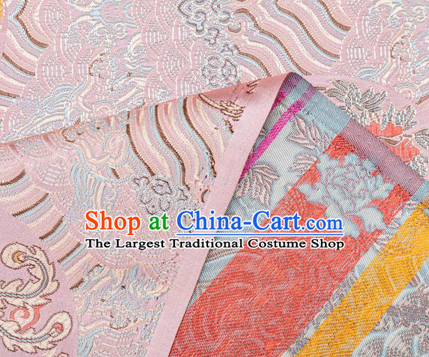 China Tang Suit Damask Classical Phoenix Peony Pattern Tapestry Traditional Hanfu Silk Fabric Wedding Dress Pink Brocade