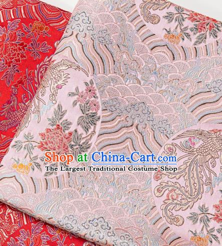 China Tang Suit Damask Classical Phoenix Peony Pattern Tapestry Traditional Hanfu Silk Fabric Wedding Dress Pink Brocade