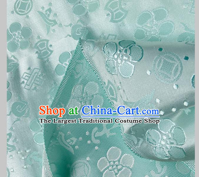 China Traditional Hanfu Silk Fabric Qipao Dress Light Blue Brocade Tang Suit Damask Classical Peach Blossom Pattern Satin Tapestry