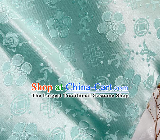China Traditional Hanfu Silk Fabric Qipao Dress Light Blue Brocade Tang Suit Damask Classical Peach Blossom Pattern Satin Tapestry