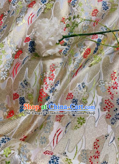 Japanese Traditional Fabric Kimono Beige Nishijin Brocade Asian Tapestry Satin Drapery