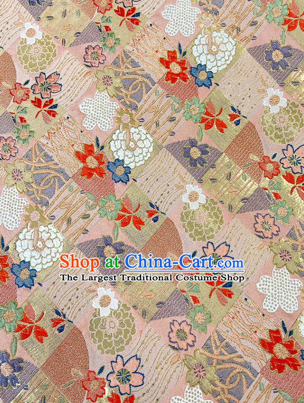 Asian Kimono Pink Nishijin Brocade Camellia Pattern Satin Drapery Japanese Traditional Tapestry Fabric