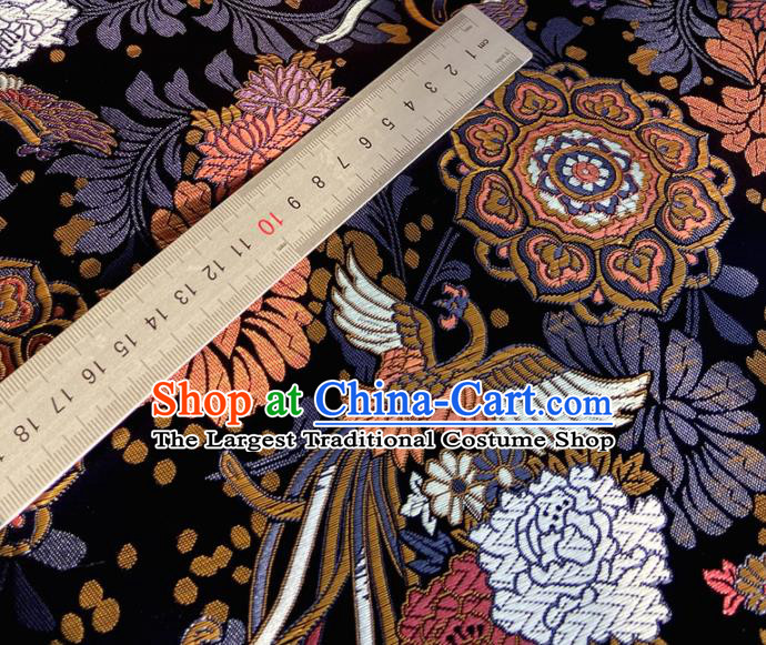 China Tang Suit Damask Classical Phoenix Pattern Satin Tapestry Traditional Hanfu Silk Fabric Tibetan Robe Black Brocade