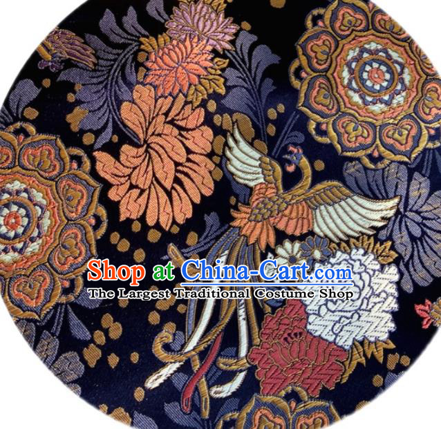 China Tang Suit Damask Classical Phoenix Pattern Satin Tapestry Traditional Hanfu Silk Fabric Tibetan Robe Black Brocade