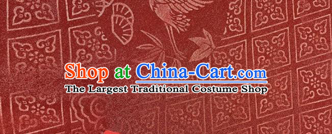 China Classical Crane Pattern Wine Red Satin Tapestry Traditional Hanfu Silk Fabric Jacquard Brocade Tang Suit Damask