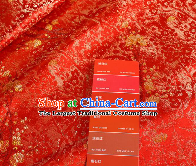 China Jacquard Red Brocade Tang Suit Damask Classical Plum Blossom Pattern Satin Tapestry Traditional Hanfu Silk Fabric