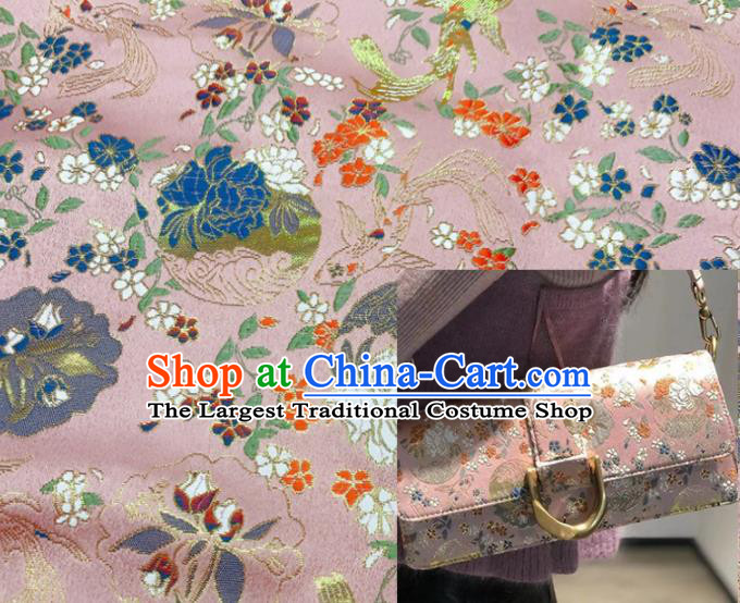 China Traditional Hanfu Silk Fabric Jacquard Brocade Tang Suit Damask Classical Goldfish Flowers Pattern Pink Satin Tapestry