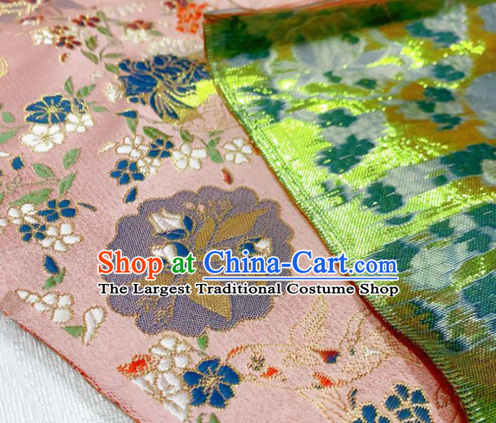 China Traditional Hanfu Silk Fabric Jacquard Brocade Tang Suit Damask Classical Goldfish Flowers Pattern Pink Satin Tapestry