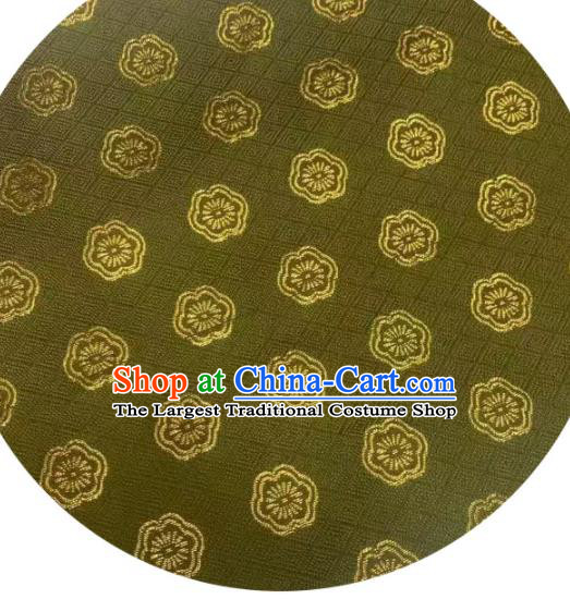 Asian Kimono Tapestry Fabric Japanese Olive Green Nishijin Brocade Traditional Plum Blossom Pattern Satin Drapery