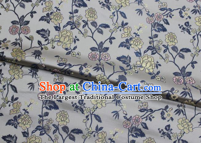 China Mongolian Robe White Satin Damask Classical Flowers Pattern Tapestry Traditional Cheongsam Silk Fabric Jacquard Brocade