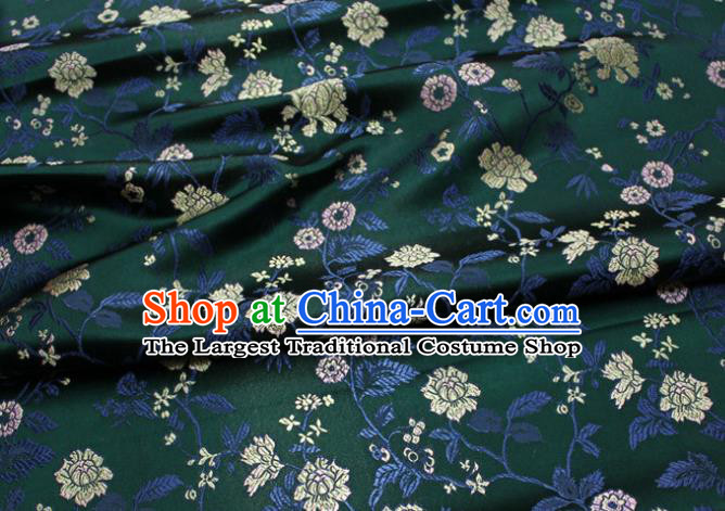 China Traditional Cheongsam Silk Fabric Jacquard Brocade Mongolian Robe Atrovirens Satin Damask Classical Flowers Pattern Tapestry