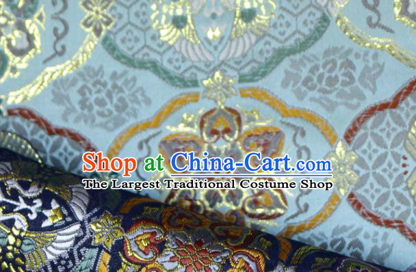 Asian Traditional Lucky Pattern Satin Drapery Kimono Tapestry Fabric Japanese Light Blue Nishijin Brocade