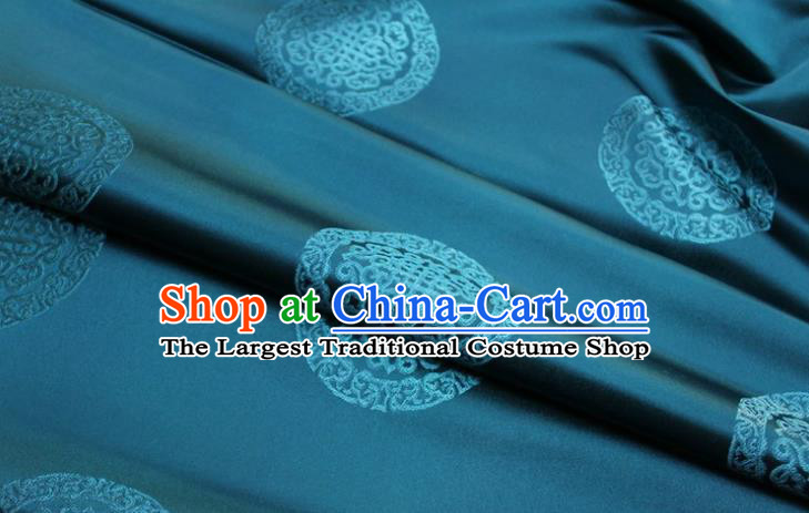 China Traditional Silk Fabric Jacquard Blue Brocade Mongolian Robe Satin Damask Classical Lucky Pattern Tapestry Material