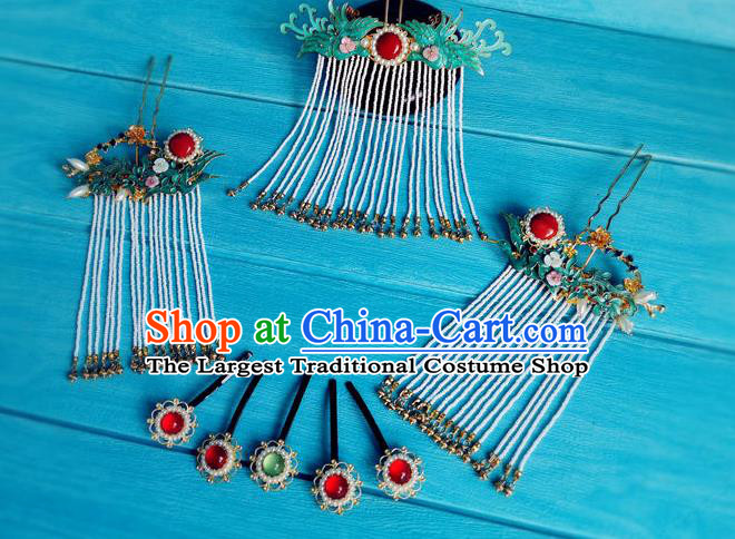 Chinese Ming Dynasty Court Lady Hair Crown Ancient Princess Tassel Hairpin Traditional Wedding Hair Accessories Full Set