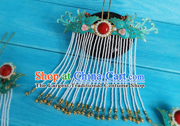 Chinese Ming Dynasty Court Lady Hair Crown Ancient Princess Tassel Hairpin Traditional Wedding Hair Accessories Full Set