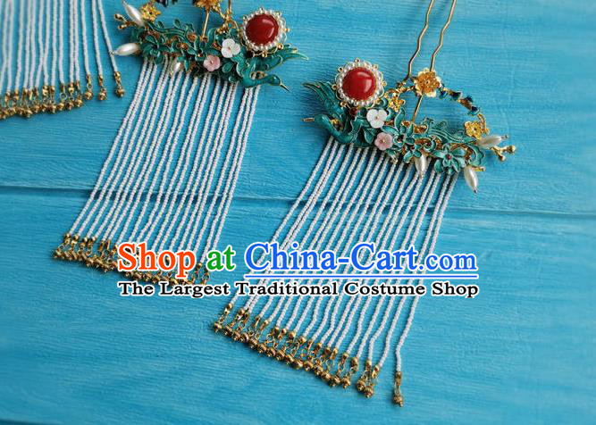 Chinese Ming Dynasty Court Lady Hair Crown Ancient Princess Tassel Hairpin Traditional Wedding Hair Accessories Full Set