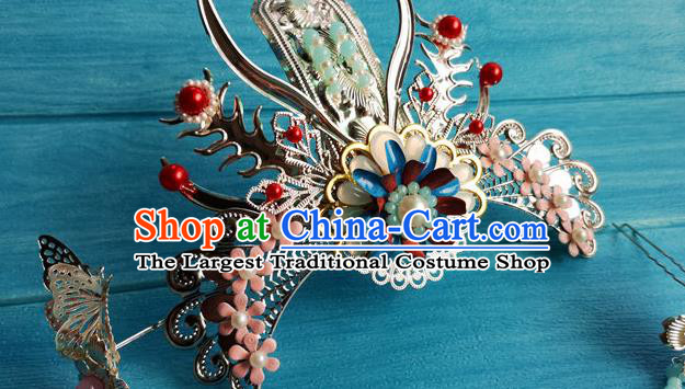 Chinese Song Dynasty Court Lady Pink Peony Hair Crown Ancient Princess Hairpins Traditional Wedding Hair Accessories Full Set