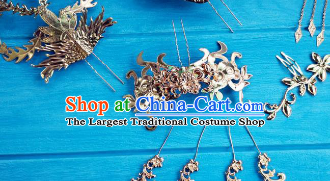 Chinese Tang Dynasty Imperial Consort Hairpins Traditional Hanfu Hair Accessories Ancient Court Woman Golden Hair Crown Full Set