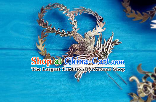 Chinese Tang Dynasty Imperial Consort Hairpins Traditional Hanfu Hair Accessories Ancient Court Woman Golden Hair Crown Full Set