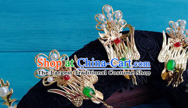 China Ancient Empress Hair Crown Drama Story of Yanxi Palace Headpieces Traditional Qing Dynasty Queen Wigs and Phoenix Hairpins