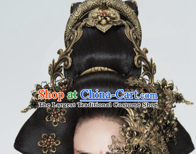 China Drama Palace Beauty Headpieces Traditional Han Dynasty Queen Wigs and Hairpins Ancient Empress Hair Crown