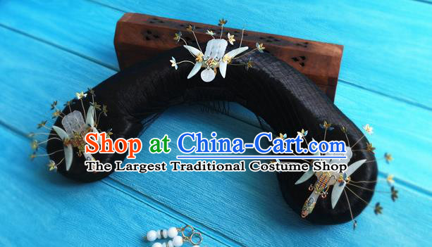 China Traditional Qing Dynasty Imperial Consort Wigs and Jade Hairpins Ancient Manchu Woman Hairpieces Drama Story of Yanxi Palace Charmaine Sheh Headdress
