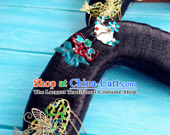 China Ancient Imperial Consort Hairpieces Drama Story of Yanxi Palace Zhang Jiani Headdress Traditional Qing Dynasty Manchu Woman Wigs and Hairpins
