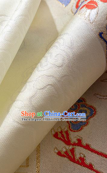 Asian Chinese Hanfu Dress Jacquard Brocade Traditional Phoenix Pattern Satin Drapery Ming Dynasty Beige Tapestry Fabric