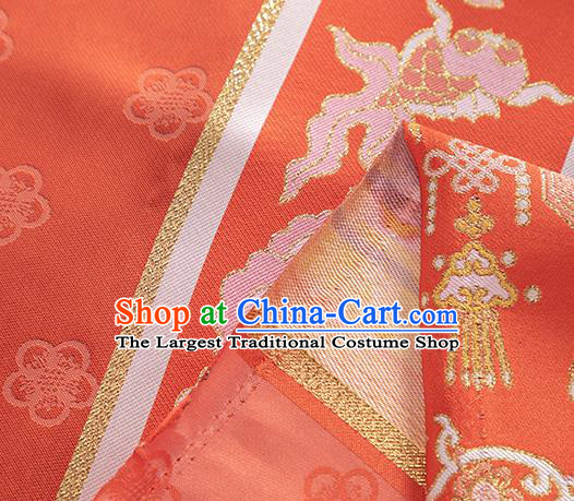 Asian Chinese Ming Dynasty Red Tapestry Fabric Hanfu Dress Jacquard Brocade Traditional Lantern Pattern Satin Drapery