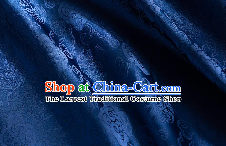 Asian Chinese Hanfu Dress Zhuanghua Satin Jacquard Drapery Ming Dynasty Deep Blue Tapestry Fabric Traditional Phoenix Pattern Brocade