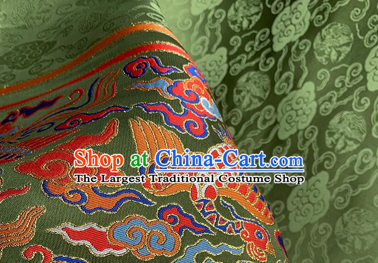 Asian Chinese Traditional Phoenix Pattern Green Brocade Hanfu Dress Zhuanghua Satin Jacquard Drapery Ming Dynasty Tapestry Fabric