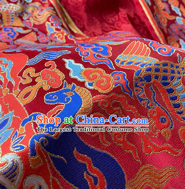 Asian Chinese Jacquard Drapery Ming Dynasty Tapestry Fabric Traditional Phoenix Pattern Red Brocade Hanfu Dress Zhuanghua Satin