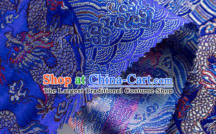 China Traditional Wave Dragon Pattern Silk Fabric Jacquard Royalblue Brocade Material Classical Cheongsam Tapestry Tang Suit Satin Damask