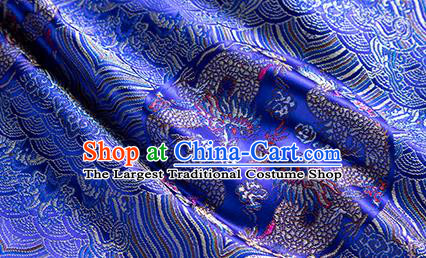 China Traditional Wave Dragon Pattern Silk Fabric Jacquard Royalblue Brocade Material Classical Cheongsam Tapestry Tang Suit Satin Damask