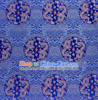 China Traditional Wave Dragon Pattern Silk Fabric Jacquard Royalblue Brocade Material Classical Cheongsam Tapestry Tang Suit Satin Damask