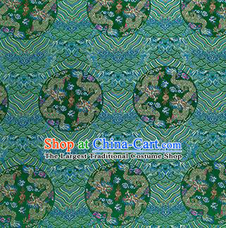 China Tang Suit Satin Damask Traditional Wave Dragon Pattern Silk Fabric Jacquard Green Brocade Material Classical Cheongsam Tapestry