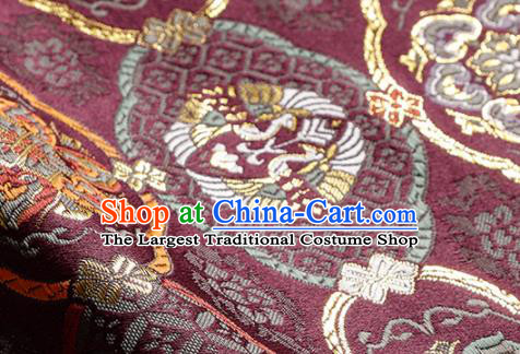 China Tang Suit Tapestry Traditional Lotus Pattern Brocade Material Jacquard Silk Fabric Classical Cheongsam Purple Satin Damask