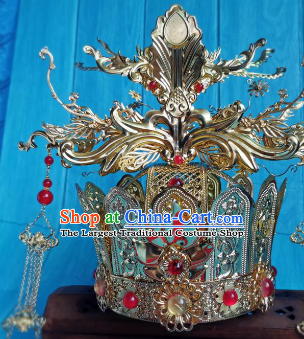 China Traditional Hanfu Tassel Hair Crown Ancient Queen Golden Phoenix Coronet Drama Mojin The Lost Legend Empress Headdress
