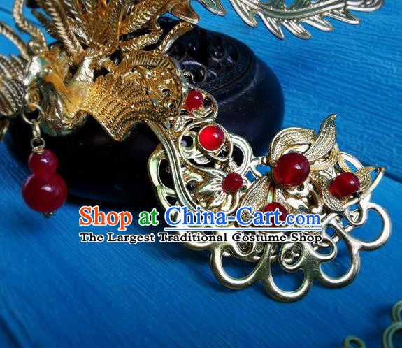 Chinese Traditional Hanfu Hair Accessories Ancient  Queen Golden Phoenix Hair Crown Song Dynasty Empress Cao Danshu Hair Combs